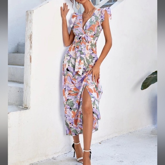 Purple and Pink Flutter Sleeve Maxi Sundress - Picture 11 of 11